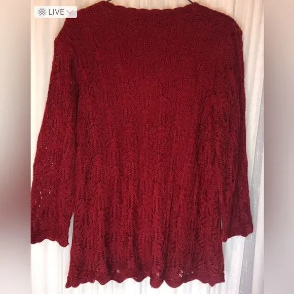 CATO Red Crochet Lined Red Long Sleeves Sweater. Large - Picture 3 of 5